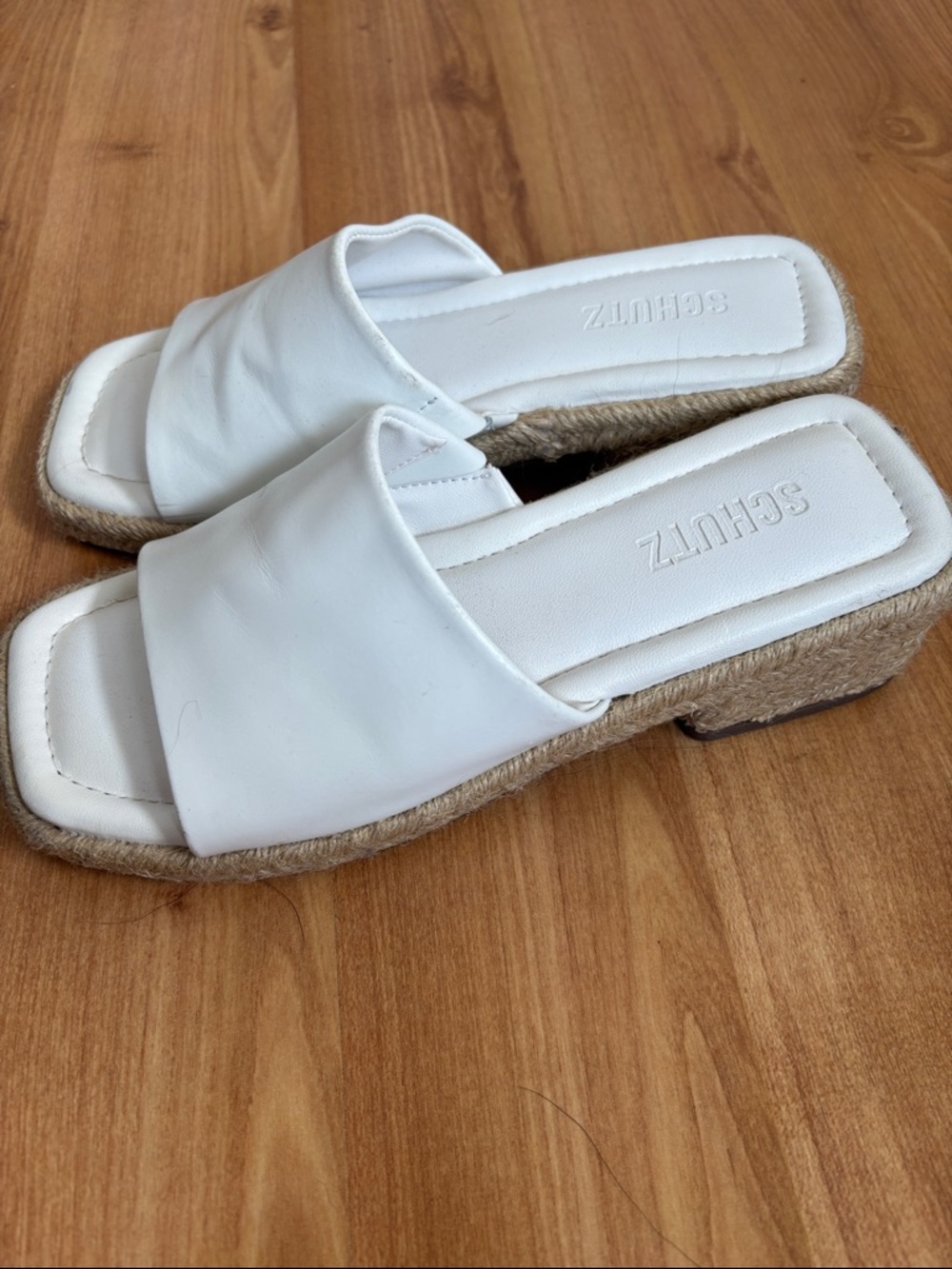 SCHUTZ White Leather Slide Espadrille Mules